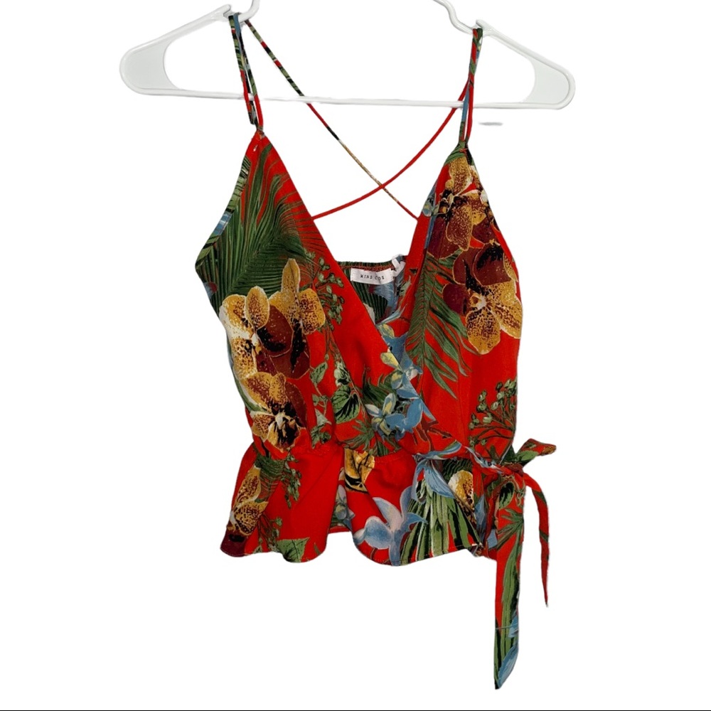 Mind Code Red Floral Dressy Cropped Tank Top in Size S - Picture 2 of 14